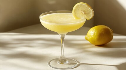 Refreshing Lemon Cocktail in Elegant Glass
