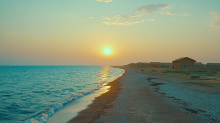 Obraz premium Seaside huts at sunset.