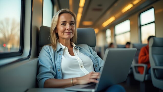 Woman sat on a train