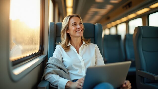 Woman sat on a train