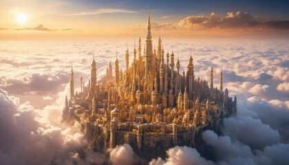 Fototapeta premium A Golden Floating City Among the Clouds