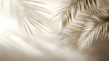 Neutral background with palm frond shadows , nature, palm tree, minimalistic, tropical, tranquil, serene, shadows, subtle. Frond. Illustration