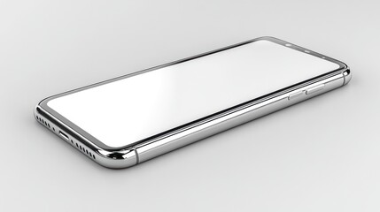 Silver smartphone with blank white screen.