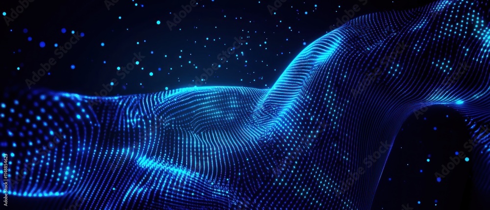 Poster abstract blue digital wave: a mesmerizing digital art piece showcasing a flowing wave of interconnec