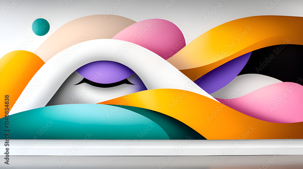 Poster a vibrant abstract design featuring colorful waves and shapes that convey a sense of calmness and cr