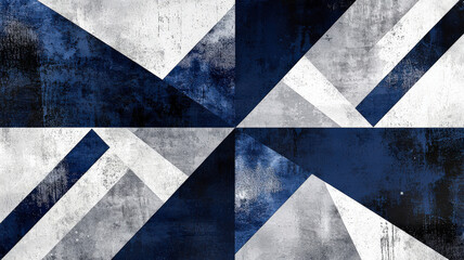 A modern abstract design featuring geometric shapes in navy blue, silver, and white, sleek and stylish, perfect for contemporary art, branding, or graphic design projects.
