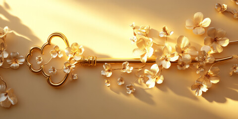 vintage key silhouette adorned with delicate flowers, creating warm and inviting atmosphere