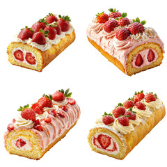 Delicious Strawberry Roll Cake Slice with Whipped Cream