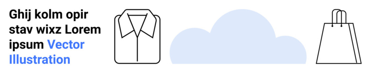 Shirt icon, light blue cloud, and shopping bag symbol. Ideal for e-commerce, online retail, fashion apps, cloud storage, digital marketing web development and product guides. Landing page