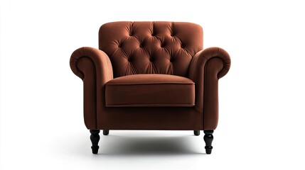 Photo of a brown velvet chair with sturdy black legs, perfect for a modern interior.