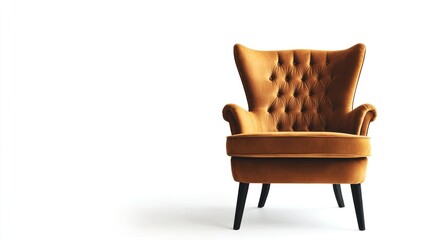 Photo of a brown velvet chair with sturdy black legs, perfect for a modern interior.