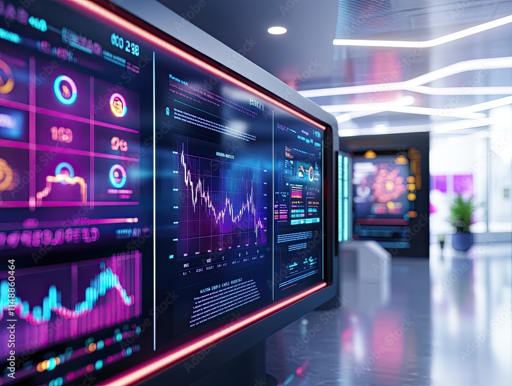 Aufkleber modern digital dashboard showcasing financial graphs and data visualizations in a sleek, futuristic 