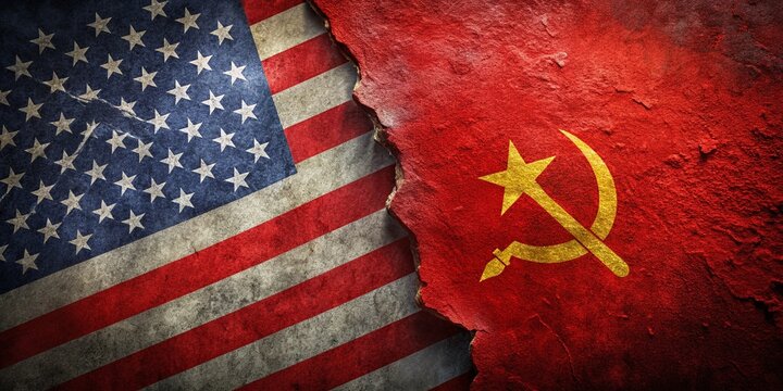 Cold War Confrontation: USSR vs. USA Flags, Conceptual Photography