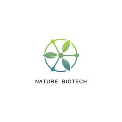 Science molecule logo design for technology with leaf and shape concept
