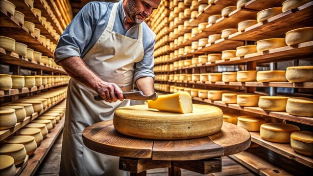 Emmental Cheese Production Process in Rustic Dairy