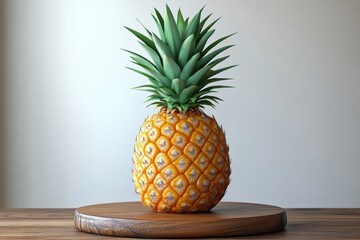 Pineapple displayed on wooden board with a clean white background in a vibrant animated style