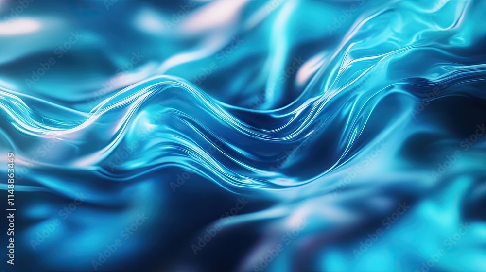 Poster Abstract Wavy Fluid Surface in Bright Aquatic Colors with Shimmering Reflections and Smooth Undulations for Creative Design Use