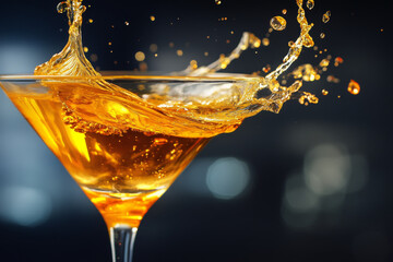 vibrant cocktail splashes in glass, showcasing liquid motion and color