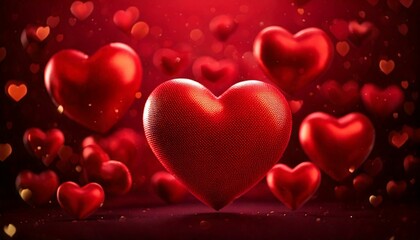 C&oelig;urs rouges en 3D avec effet flou, carte de c&eacute;l&eacute;bration de la Saint-Valentin Generated image