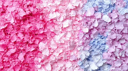 Obraz premium Vibrant hydrangea flower wall featuring a soft color gradient from deep magenta pink to pastel blue.