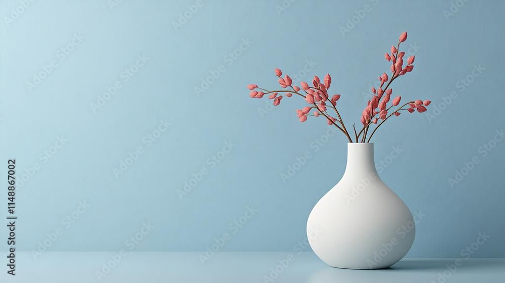 Poster minimalistic chaos on a vibrant blue background, blending symbolism of tranquility and disorder. a p