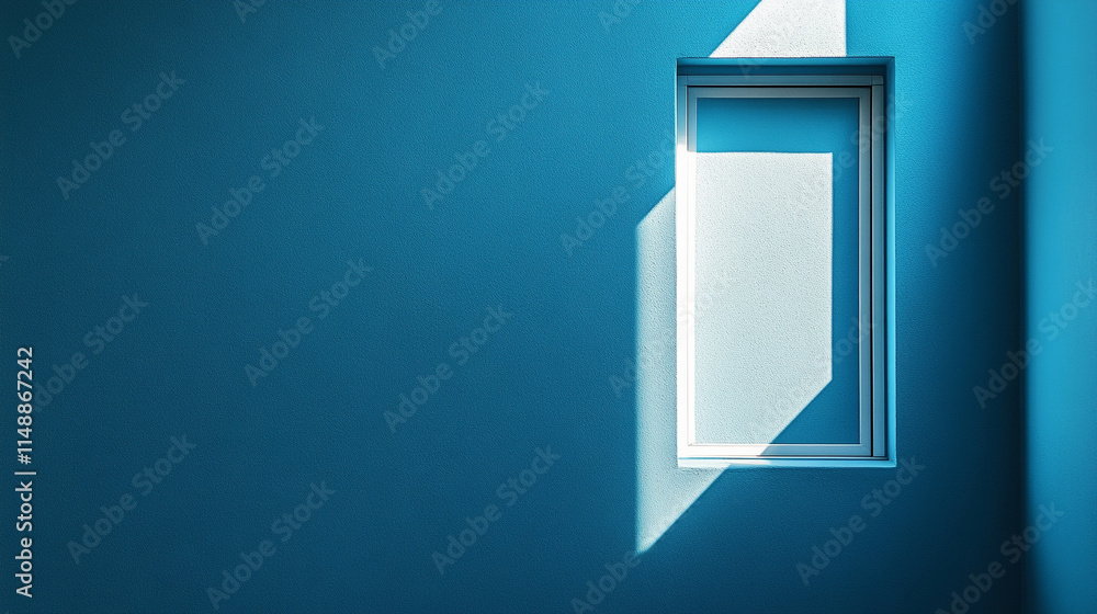 Poster minimalistic chaos on a vibrant blue background, blending symbolism of tranquility and disorder. a p