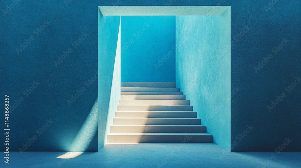 Poster minimalistic chaos on a vibrant blue background, blending symbolism of tranquility and disorder. a p