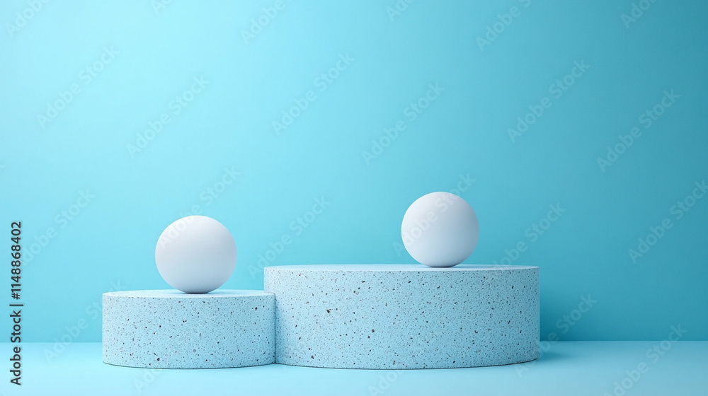 Poster minimalistic chaos on a vibrant blue background, blending symbolism of tranquility and disorder. a p