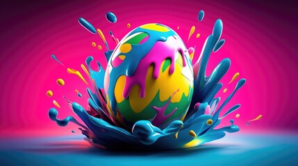 Vibrant easter egg with colorful paint splash on bright background for creative design
