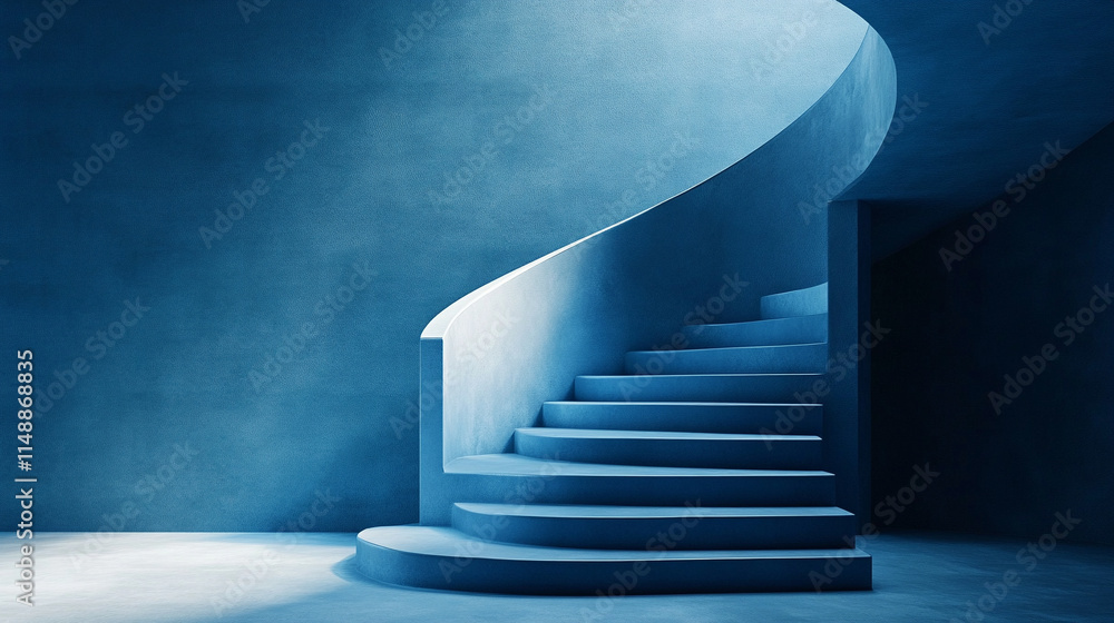 Poster minimalistic chaos on a vibrant blue background, blending symbolism of tranquility and disorder. a p
