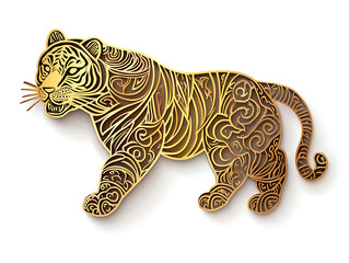 Tiger gold shapped Chinese zodiac on white background