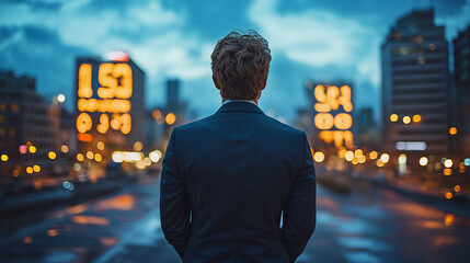 businessman seen from behind, his posture heavy with despair, facing blurred office chaos. The image symbolizes financial crisis, bankruptcy, and the emotional toll of corporate challenges