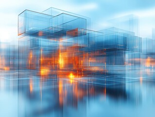 Abstract Glass Structures with Soft Lighting and Reflection Effects