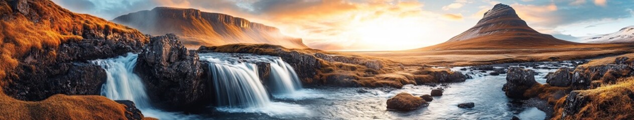 Fototapeta premium Perfect view of famous powerful Gljufrabui cascade in sunlight