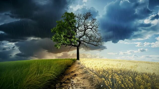 Seasonal Duality: Tree at the Cusp of Summer and Winter