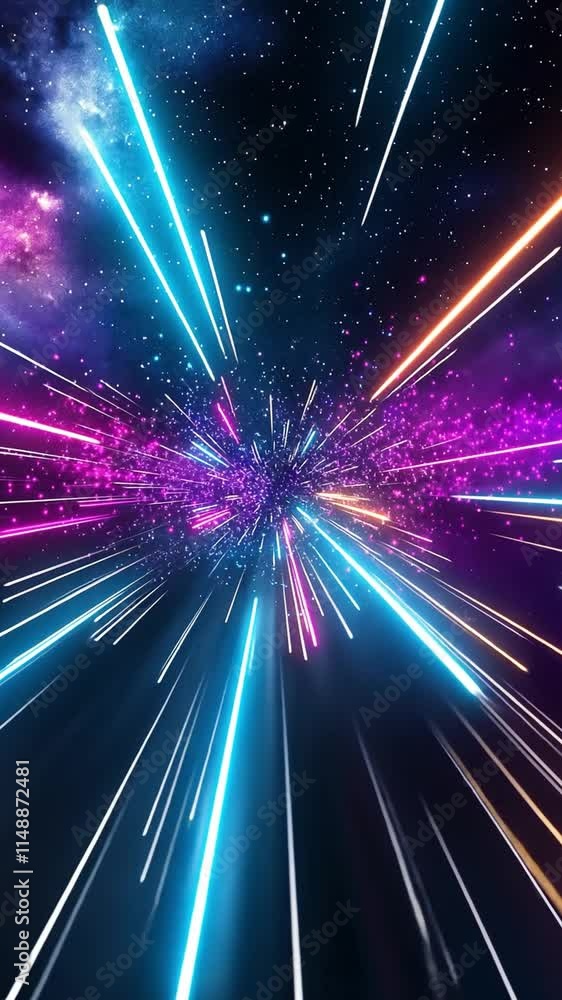 Poster vibrant rays of light bursting through a cosmic backdrop, creating a stunning visual display in blue