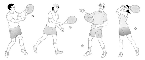 Obraz premium African American man and women in tennis uniform with tennis racket