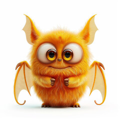 Fototapeta premium Adorable Orange Furry Bat Creature isolated on white background