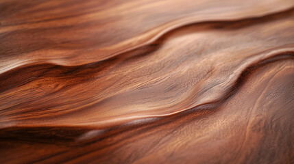 Obraz premium A polished mahogany wood surface with a glossy finish, reflecting deep reddish-brown hues and subtle light highlights that accentuate its luxurious texture.