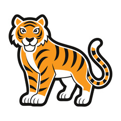  Cute cartoon tiger isolated sticker on white background. Vector illustration.