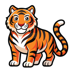  Cute cartoon tiger isolated sticker on white background. Vector illustration.