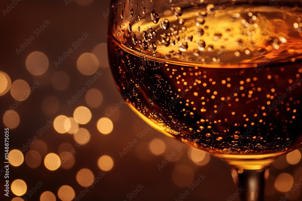 Poster Sparkling drink in a glass with bubbles reflecting soft golden light in an elegant setting. Generative AI