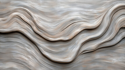 Fototapeta premium An artistic depiction of driftwood, with soft, weathered gray tones, smooth curves, and intricate grain patterns shaped by the natural forces of water and wind.