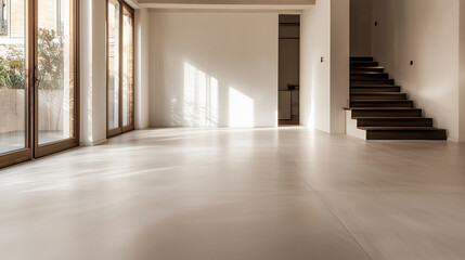 Obraz premium A minimalist concrete floor with subtle grain details, illuminated by soft natural light that casts gentle shadows across its surface, creating depth and texture.