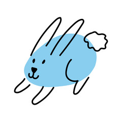 A fun illustration of a running Easter bunny. Blue egg shaped rabbit.