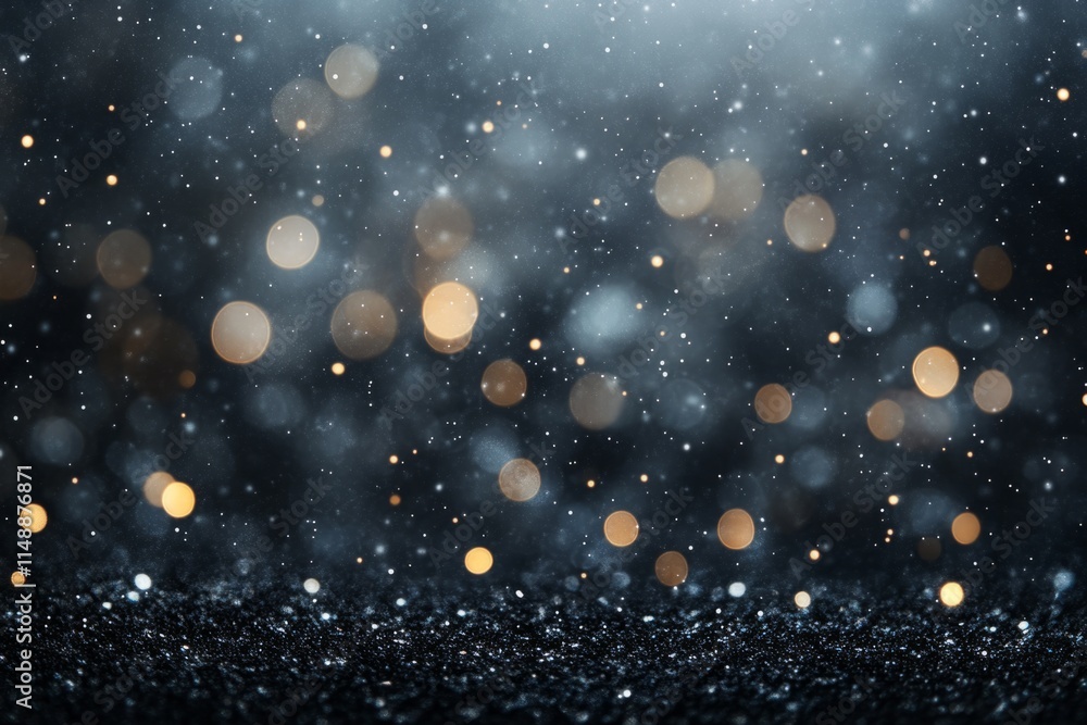 Poster dark glittering surface with golden bokeh lights creating a festive and magical atmosphere