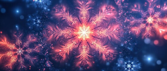 Fototapeta premium Enchanted Winter Fractal Snowflakes: A Digital Art Masterpiece