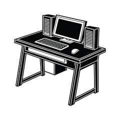 Simple Computer Table Silhouette Vector Illustration