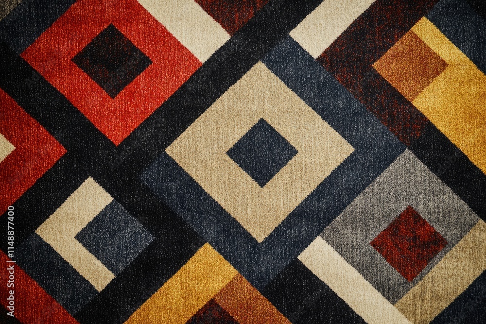 Poster vibrant geometric pattern adding a touch of modern style to a textured rug, showcasing a blend of co