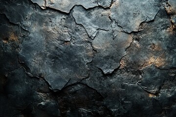 Dark grey stone wall with cracks creating a dramatic and textured background, ideal for design projects